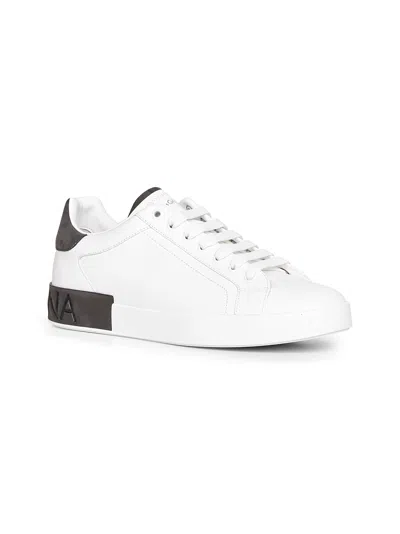 Dolce & Gabbana Men White Calf Leather Portofino Sneakers In Neutral