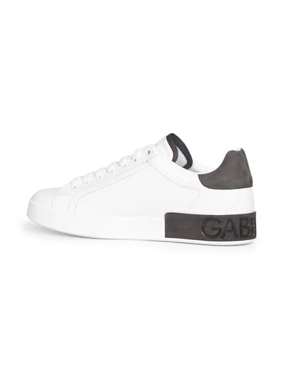 Dolce & Gabbana Men White Calf Leather Portofino Sneakers In Neutral