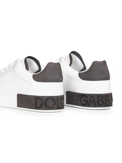Dolce & Gabbana Men White Calf Leather Portofino Sneakers In Neutral