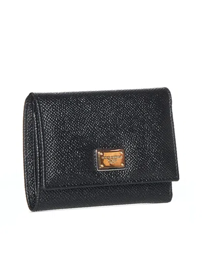 Dolce & Gabbana Women Black Dauphine Leather Wallet In Black
