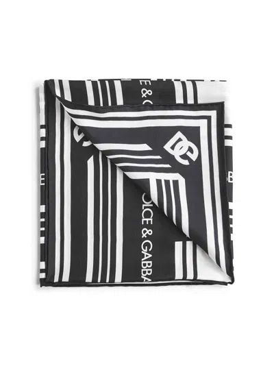 Dolce & Gabbana Women Logo Print Silk Twill Scarf In Black