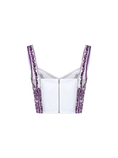 Dolce & Gabbana Violet Top With Sweetheart Neckline And All-over Graphic Print In Purple