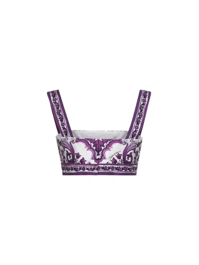 Dolce & Gabbana Women Maiolica Print Poplin Bralette Top In Purple