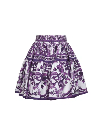 Dolce & Gabbana Women Maiolica Print Poplin Mini Skirt In Purple