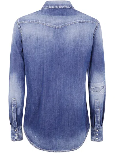 Dsquared2 Denim Shirt With Chest Pockets In Multi