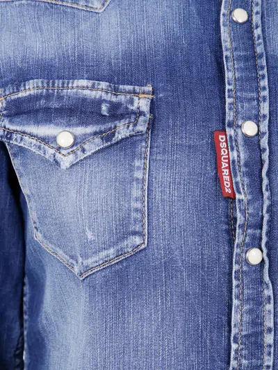 Dsquared2 Denim Shirt With Chest Pockets In Multi