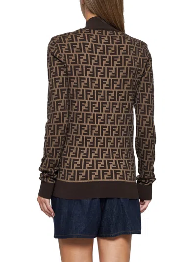 Fendi Women Ff Cotton Sweater In Brown