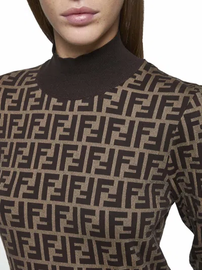 Fendi Women Ff Cotton Sweater In Brown