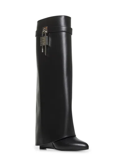 Givenchy Women Black Leather Shark Lock Boots In Black