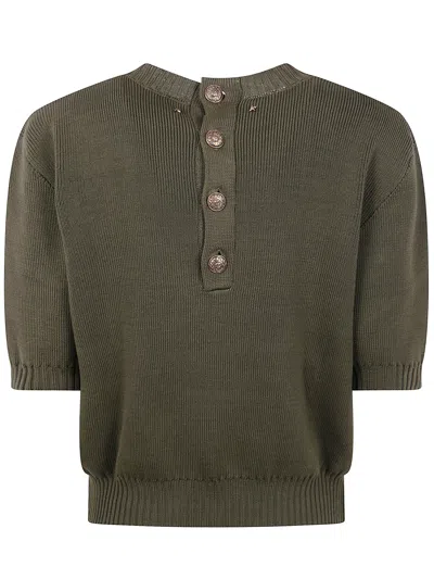 Golden Goose "journey W`s" Cropped Knit Octavia Crewn Neck With Pocket In Pure Cotton Clothing