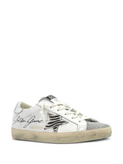 Golden Goose Crystal Toe And Tongue Zebra Star Sneakers In White