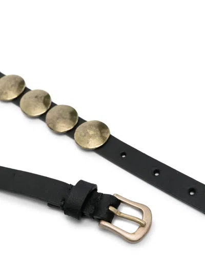 Golden Goose Belt Trinidad Thin Washed Leather Flesh Side With Studs In Black