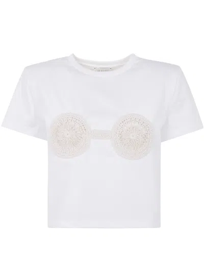 Magda Butrym Cropped Cotton T-shirt With Unique Front Embroidery
