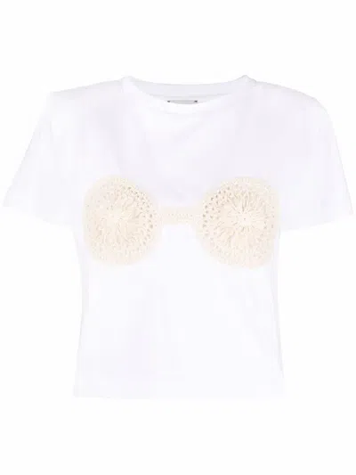 Magda Butrym Cropped Cotton T-shirt With Unique Front Embroidery