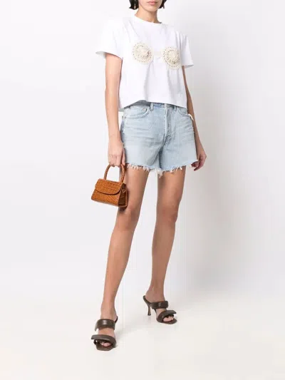 Magda Butrym Cropped Cotton T-shirt With Unique Front Embroidery