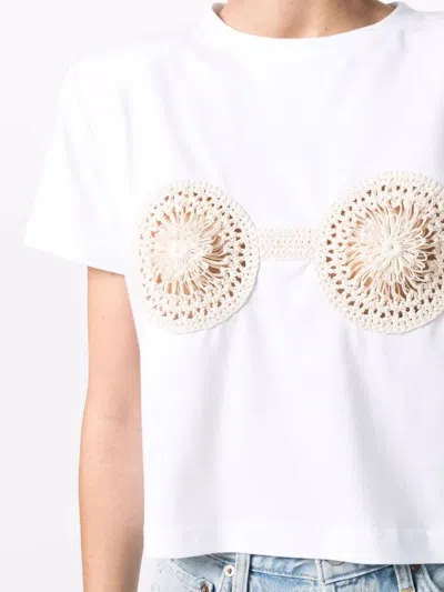 Magda Butrym Cropped Cotton T-shirt With Unique Front Embroidery
