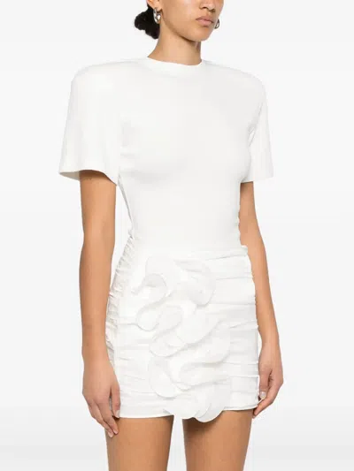 Magda Butrym Crew Neck Ribbed Bodysuit With Ruched Detailing In White