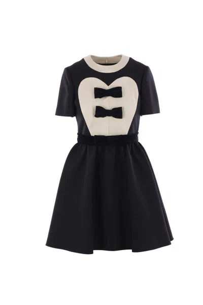 Valentino Double-bow Mini Dress In Wool In Black