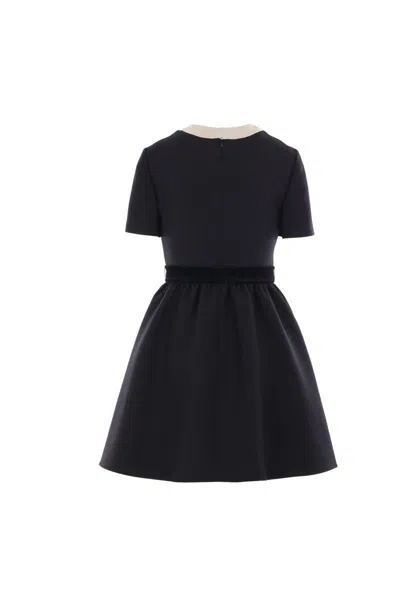 Valentino Double-bow Mini Dress In Wool In Black