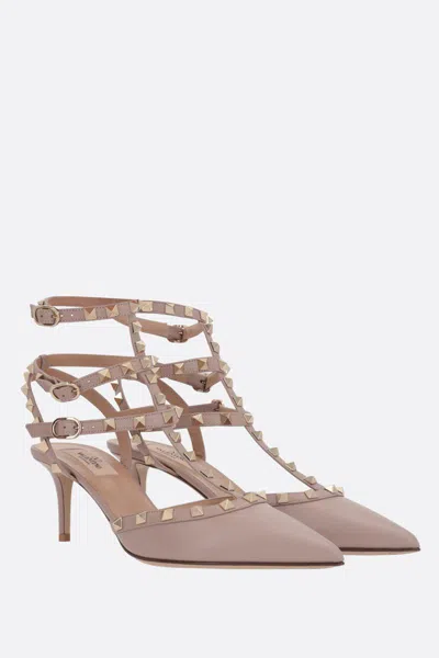 Valentino Studded Geometric Toe Leather Stiletto Pumps In Neutral