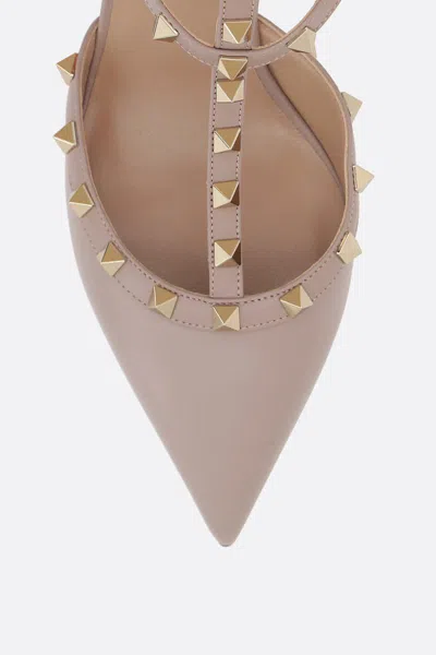 Valentino Studded Geometric Toe Leather Stiletto Pumps In Neutral