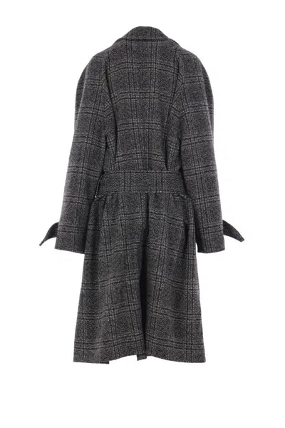 Balenciaga One Layer Checked Belted Coat In Gray