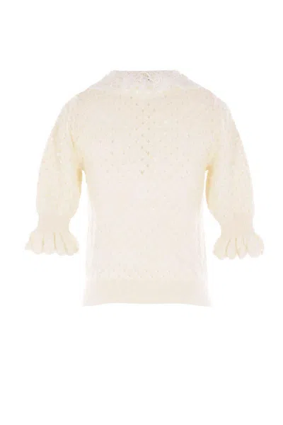 Chloé Women Ivory Knit Polo Shirt With Lace Collar