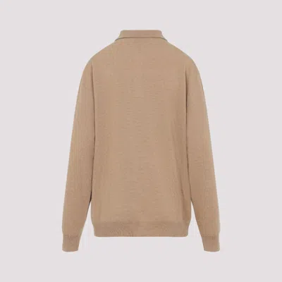 Miu Miu Argyle Pattern Cashmere Polo Pullover In Neutral