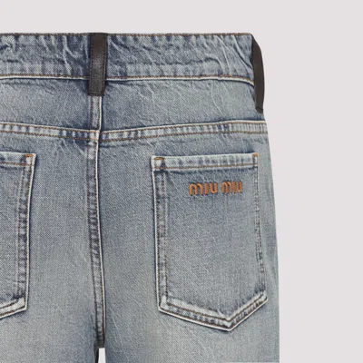 Miu Miu Cotton Denim Jeans Leather Accents