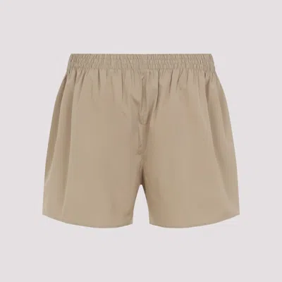 Miu Miu Khaki Cotton Shorts With Embroidered Logo In Metallic