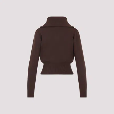 Miu Miu Logo Intarsia Half-zip Sweater In Brown