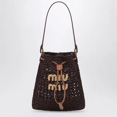 Miu Miu Mini Cocoa-coloured Woven Fabric Bucket Bag Women