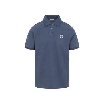 Moncler Blue Tricol-trimmed Pique Polo Shirt