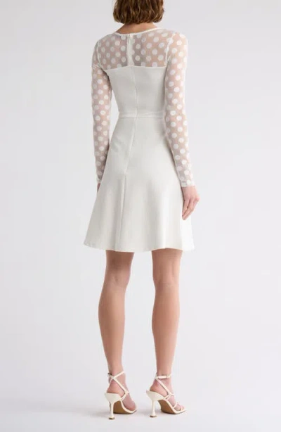 Love By Design Elodie Polka Dot Mesh Long Sleeve Fit & Flare Dress
