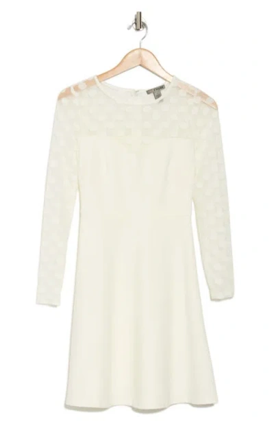 Love By Design Elodie Polka Dot Mesh Long Sleeve Fit & Flare Dress