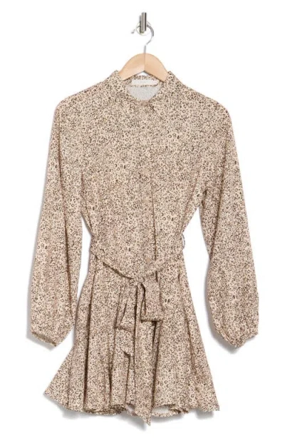 Lush Leopard Print Long Sleeve Shirtdress In Brown