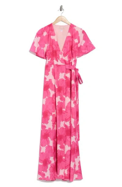 Hutch Flutter Sleeve Maxi Wrap Dress In Multi