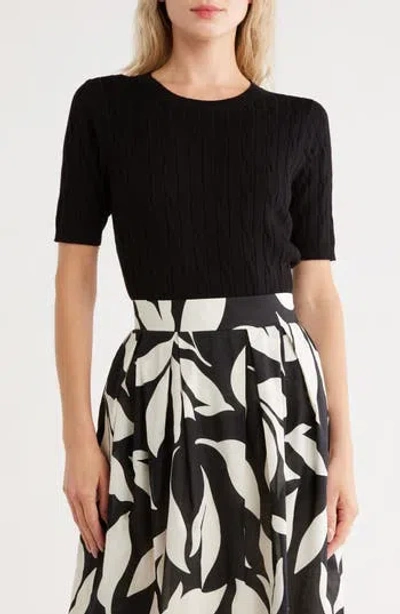 T Tahari Crewneck Short Sleeve Cable Knit Sweater