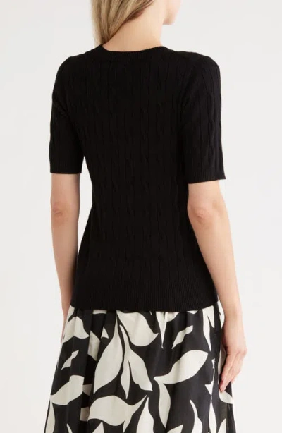 T Tahari Crewneck Short Sleeve Cable Knit Sweater