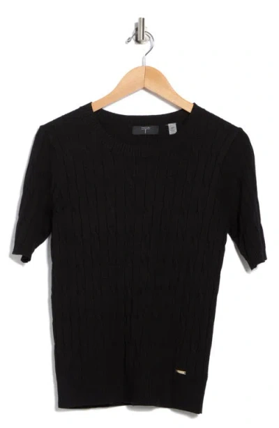 T Tahari Crewneck Short Sleeve Cable Knit Sweater