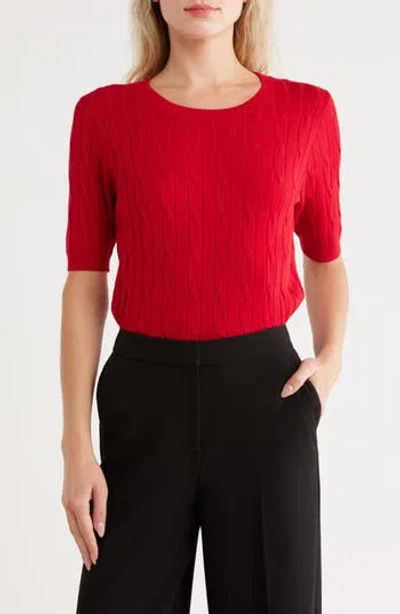 T Tahari Crewneck Short Sleeve Cable Knit Sweater
