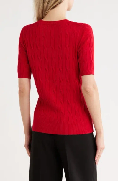 T Tahari Crewneck Short Sleeve Cable Knit Sweater
