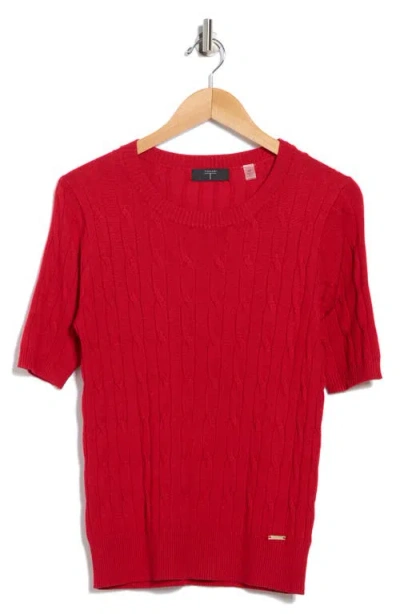 T Tahari Crewneck Short Sleeve Cable Knit Sweater