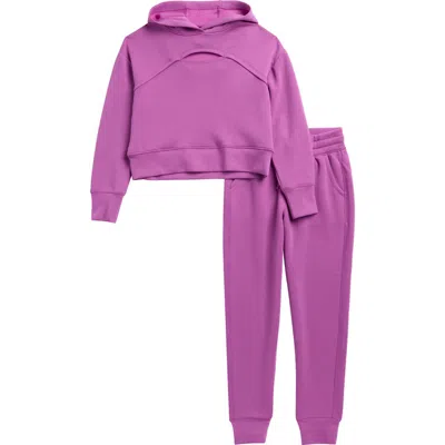 90 Degree By Reflex Kids' Scuba Crop Hoodie & Joggers Set In Purple