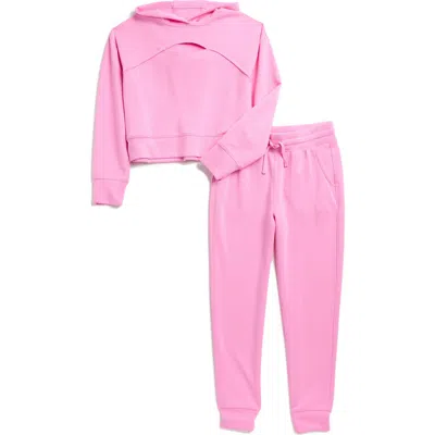 90 Degree By Reflex Kids' Scuba Crop Hoodie & Joggers Set In Pink