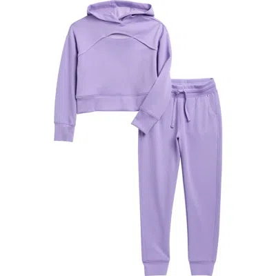 90 Degree By Reflex Kids' Scuba Crop Hoodie & Joggers Set In Purple