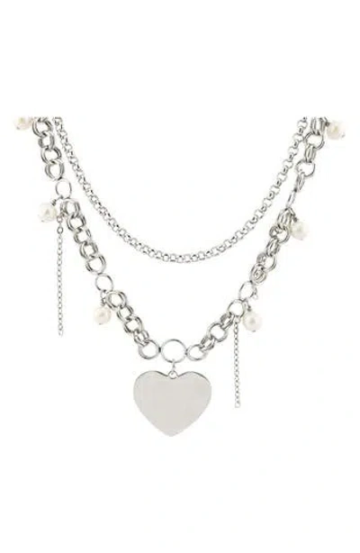 Rebl Heart Pendant Layered Chain Necklace