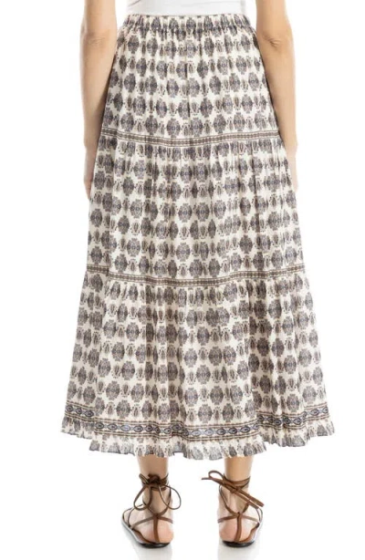 Max Studio Floral Wreath Print Tiered Cotton Blend Maxi Skirt