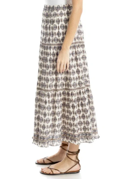 Max Studio Floral Wreath Print Tiered Cotton Blend Maxi Skirt