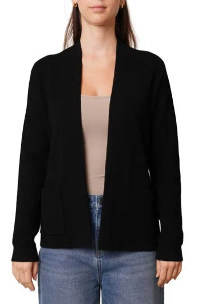 Cyrus Open Front Waffle Cardigan In Black